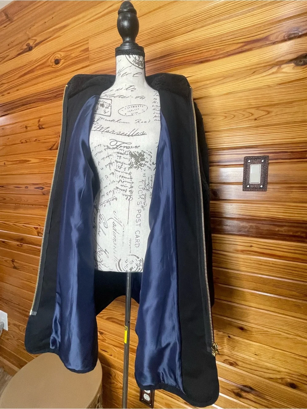 J. Crew Black Teddy Sherpa Jacket with Navy Satin Lining